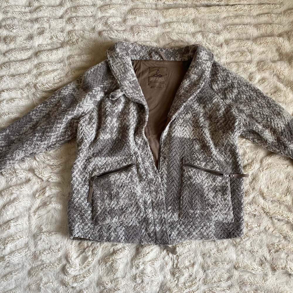 Prana Sakari Wool Coat - brown/gray zip (Women's, size M)